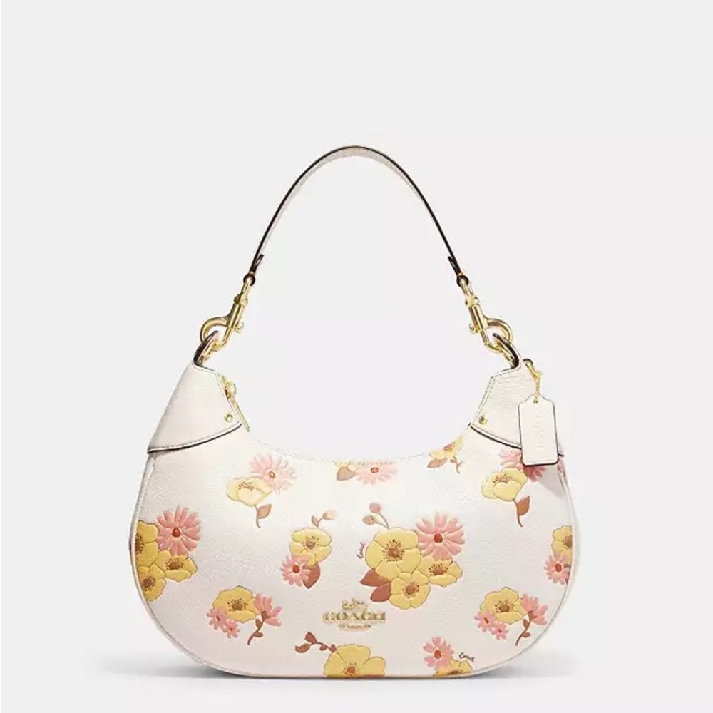 COACH Mara Hobo Crossbody White & Pink Floral Leather Bag